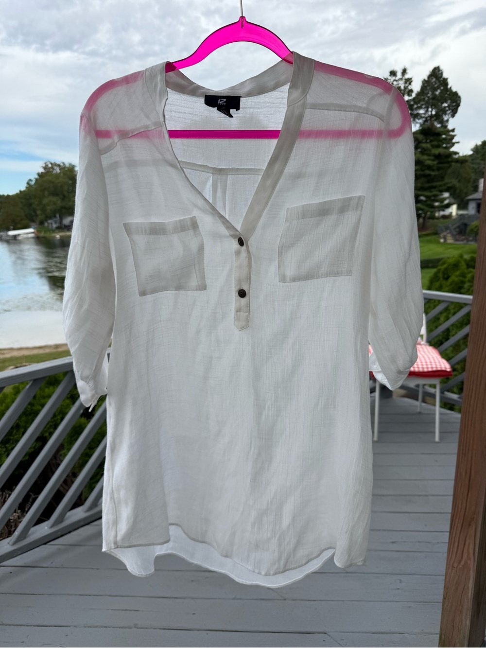 Lightweight White Henley Tunic Top size Large